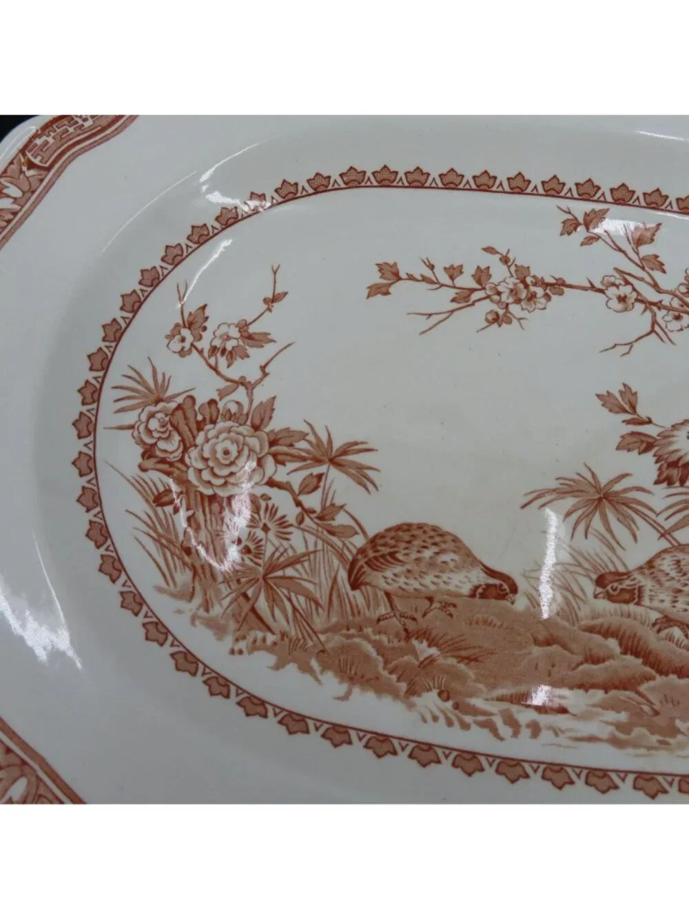 Vintage Furnivals Quail 684771 England Brown Platter 13.5in Floral Serving Plate